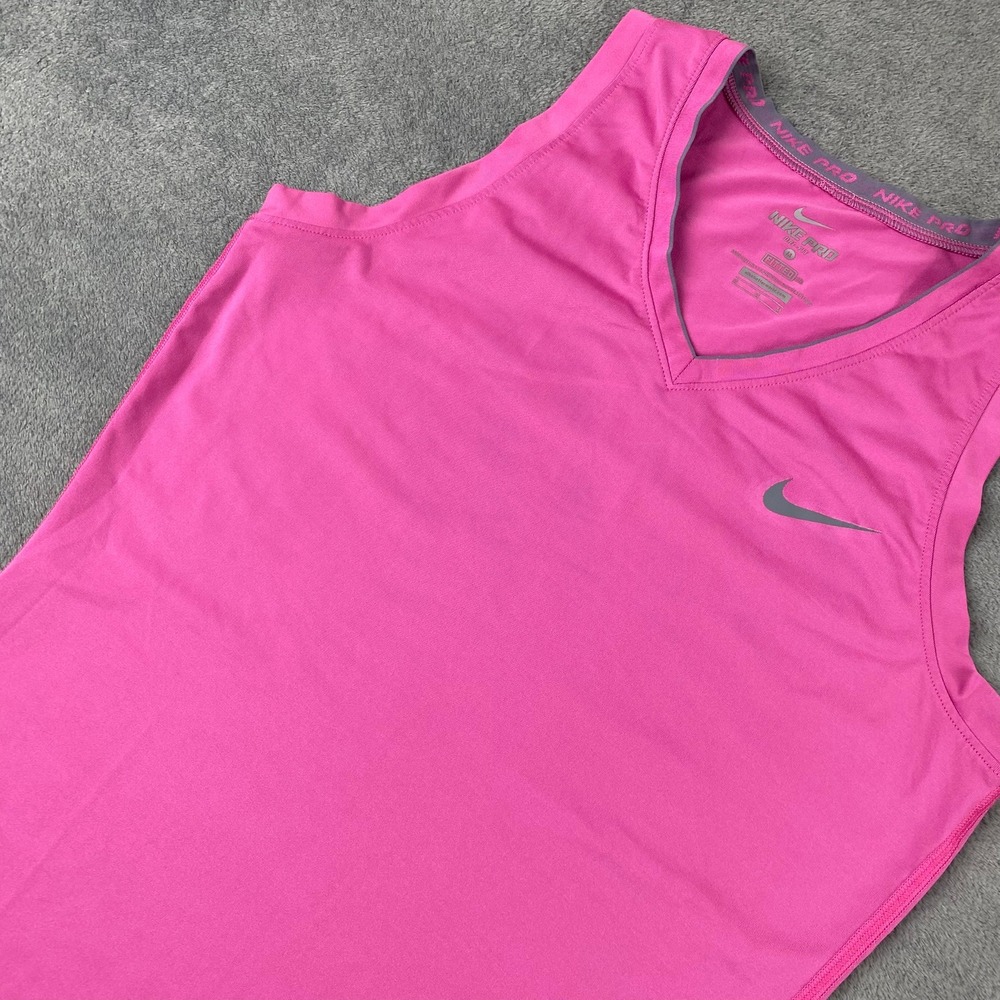 Nike Women Medium Tank Top Pink Pro Dri-Fit Fitted V-Neck Athletic Sleeveless